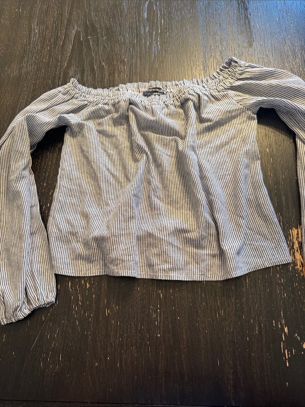 Brandy Melville Blue and White Pinstripe Off-Shoulder Crop Top